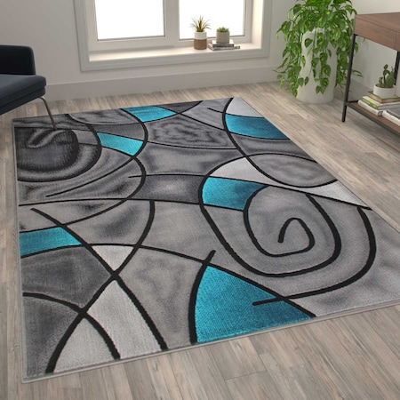 Flash Furniture Turquoise 6' x 9' Abstract Design Accent Area Rug ACD-RGTRZ860-69-TQ-GG